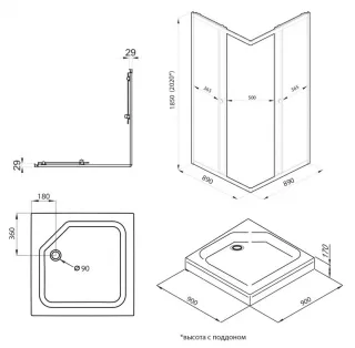 Душевой уголок Triton Вента-Хром-Вельвет Щ0000067981 90x90 см на поддоне профиль хром стекло матовое